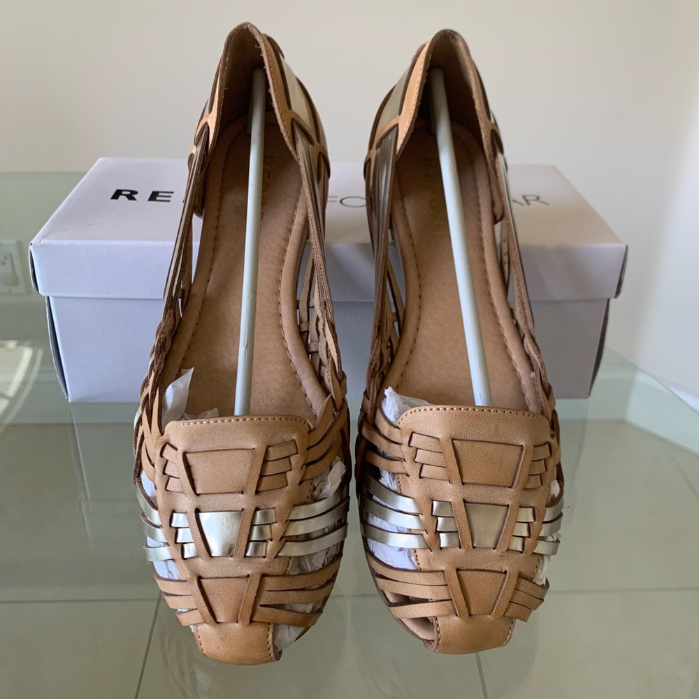 Report Footwear Yannick Tan and Gold Woven Flats Size 8.5